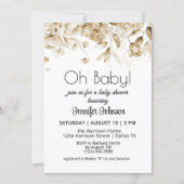 セピア男女兼用ヴィンテージ花模様ベビーシャワー 招待状 (正面)