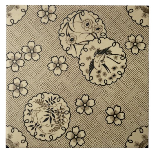 セピア美的日本のスタイルアンティークc1880レプロ タイル (正面)