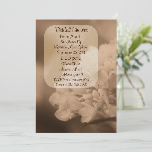 セピア色のアジサイの花のブライダルシャワーの招待 招待状 (スタンド正面)