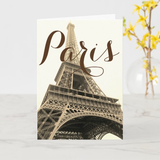 セピア色のエiffel塔 パリ フランス ヴィンテージ トラベル カード (黄色い花)