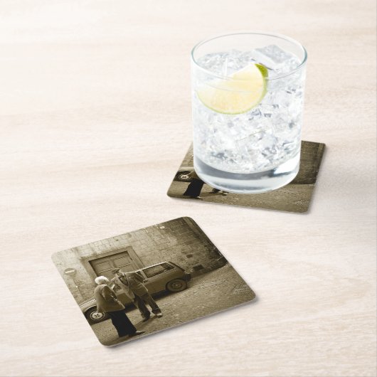 セピア色のコースターのイタリアンな通り場面 スクエアペーパーコースター (インサイチュ)