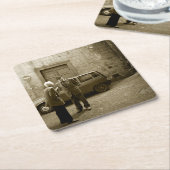 セピア色のコースターのイタリアンな通り場面 スクエアペーパーコースター (アングル)