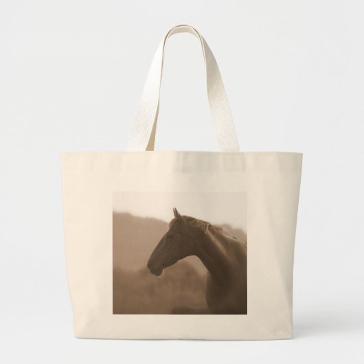 セピア色のシルエットのビーチのトート ラージトートバッグ (正面)