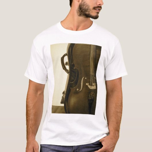 セピア色のチェロの女性ワイシャツ Tシャツ (正面)