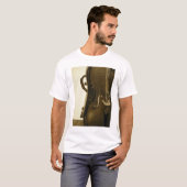 セピア色のチェロの女性ワイシャツ Tシャツ (正面フル)