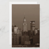 セピア色のニューヨークシティのスカイライン 便箋 (正面/裏面)