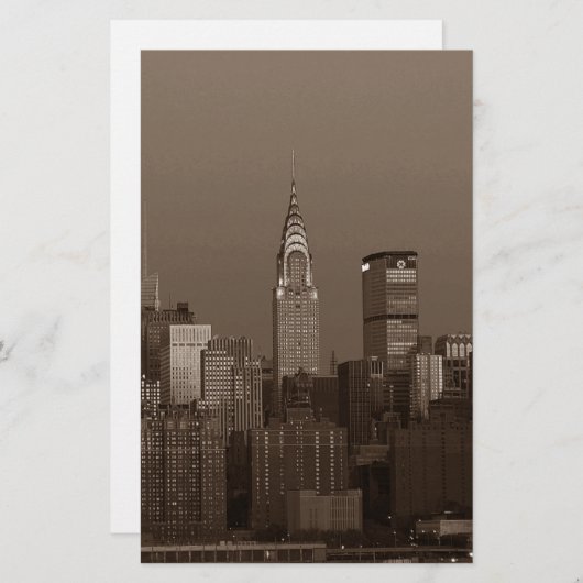 セピア色のニューヨークシティのスカイライン 便箋 (正面/裏面)