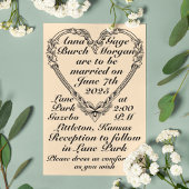 セピア色のビクトリアンハート結婚の 招待状