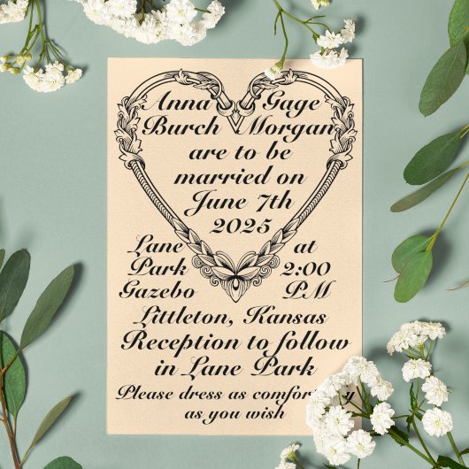 セピア色のビクトリアンハート結婚の 招待状