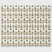 セピア色のビール瓶およびガラスパターン ラッピングペーパー (フラット)