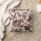 セピア色のブラウンのヴィンテージの植物の虫の花柄Toile クッション (ブランケット)