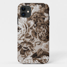 セピア色のブラウンのヴィンテージの花のToileの生地No.1 iPhone 11 ケース