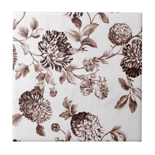 セピア色のブラウンのヴィンテージ花のToile No.2 タイル (正面)