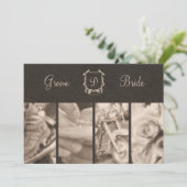 セピア色の写真撮影のバイクもしくは自転車に乗る人の結婚式招待状 招待状 (スタンド正面)