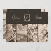 セピア色の写真撮影のバイクもしくは自転車に乗る人の結婚式招待状 招待状 (正面/裏面)