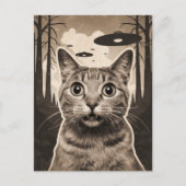 セピア色の宇宙人と楽しい猫 ポストカード (正面)