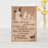 セピア色の幽霊の魔法使いの黒猫の三日月の月 カード (黄色い花)