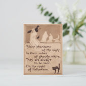 セピア色の幽霊の魔法使いの黒猫の三日月の月 ポストカード (スタンド正面)