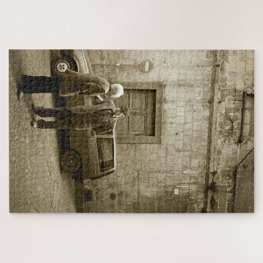 セピア色の老人とのイタリアンな通り場面 ジグソーパズル (横)