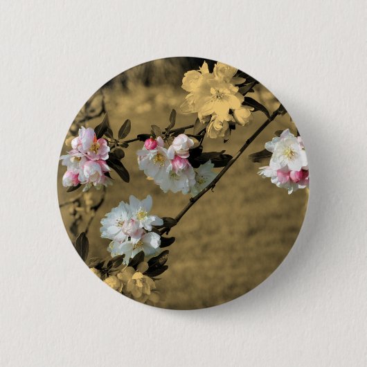 セピア色の花ボタンの花 缶バッジ (正面)