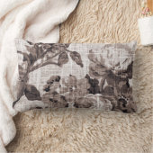 セピア色の調子のブラウン花のToileの生地No.5 ランバークッション (ブランケット)