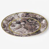 セピア色の調子の金の指輪のブラウンの花柄Toile ペーパープレート (アングル)