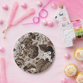 セピア色の調子ブラウン花のToile No.1 ペーパープレート (パーティー)