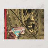 セピア色の郵便はがきの回転木馬の馬 ポストカード (正面)