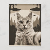 セピア色の面白い子猫とUFO ポストカード (正面)