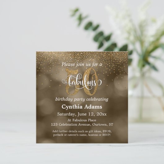 セピア色の《写真》ぼけ味、金ゴールドのグリッターは及び50の及びすばらしい台本を書きます 招待状 (スタンド正面)