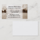 セピア色を牧草を食べている牧草地の白馬 名刺 (正面/裏面)