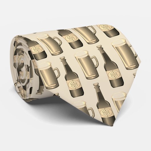 セピア色ビールガラスおよびボトルパターン ネクタイ (ロール)