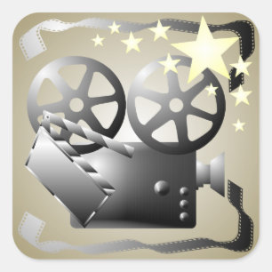 セピア色灰色映画映画館の劇場のステッカー スクエアシール