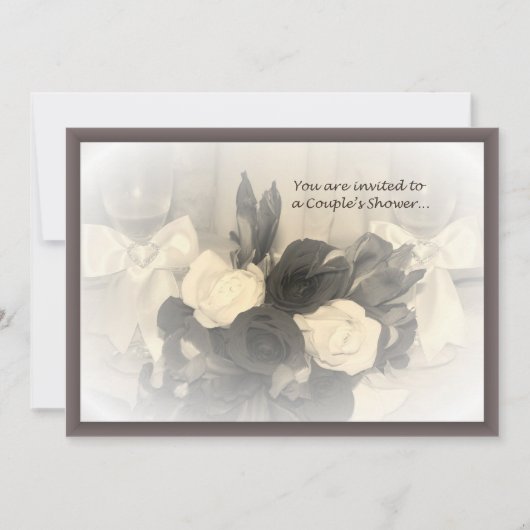 セピア色Winglassesおよび花のカップルの招待状 招待状 (正面)