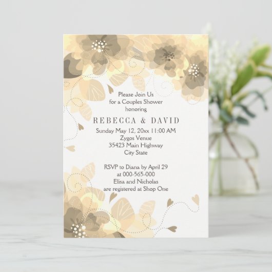 セピア花フローラ秋の結婚式カップルのシャワー 招待状 (スタンド正面)