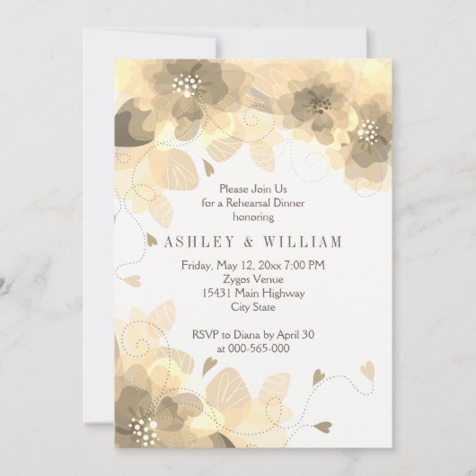 セピア花フローラ秋の結婚式リハーサルディナー 招待状 (正面)