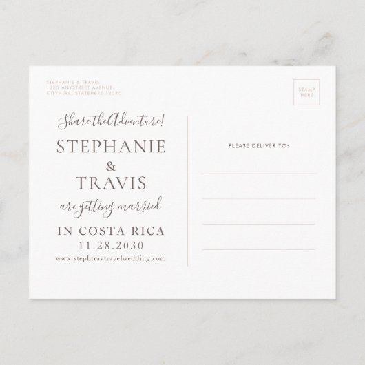 セピア茶色の水の色のワールドマップ日付を保存 案内ポストカード (裏面)