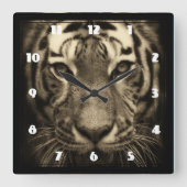 セピア調でうなるタイガー顔 スクエア壁時計 (正面)