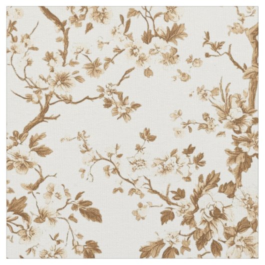 セピア調の花と枝のトイレ・パターン ファブリック (クローズアップ)