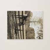 セピア調の黒馬と白馬の写真 ジグソーパズル (横)