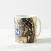 セピア調液インク、モノグラム&名前 コーヒーマグカップ (正面右)