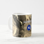 セピア調液インク、モノグラム&名前 コーヒーマグカップ (正面左)
