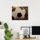 セピア調色サッカーボール ポスター (ホームオフィス)