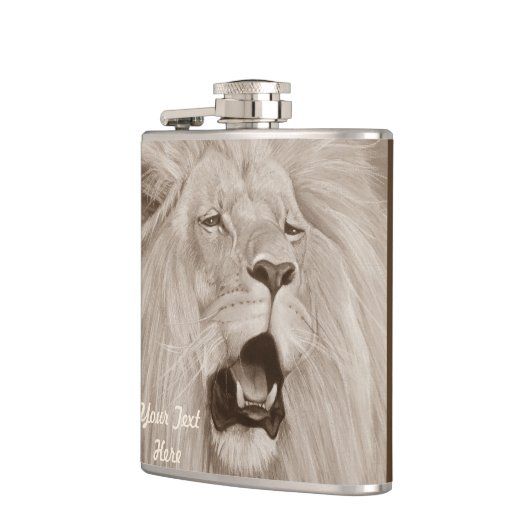 セピア野生動物絵画の大きな猫鳴きライオン フラスク (左)