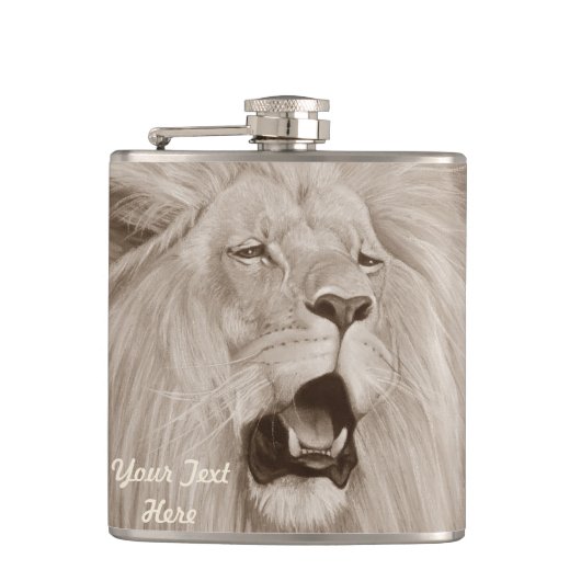 セピア野生動物絵画の大きな猫鳴きライオン フラスク (正面)