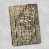 セピア金ゴールドウッドレース及びバラ結婚式招待状 招待状