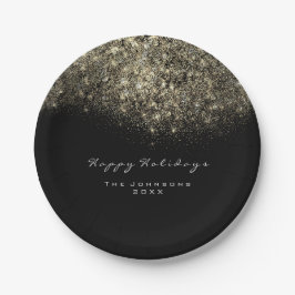 セピア金ゴールドスパークリーグリッター白黒ホリデイ ペーパープレート
