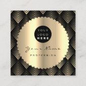 セピア金ゴールドブラックグリッターメイクアップアーティストラッズロゴ スクエア名刺 (正面)