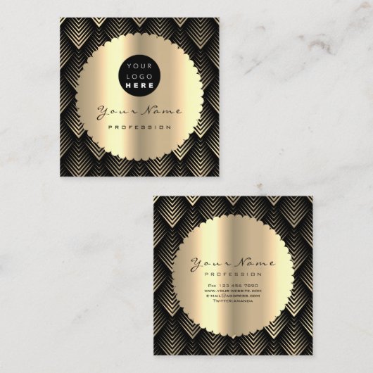 セピア金ゴールドブラックグリッターメイクアップアーティストラッズロゴ スクエア名刺 (正面/裏面)