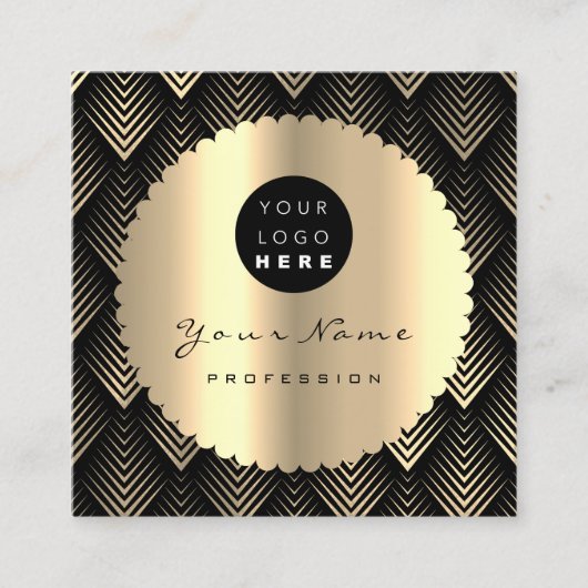 セピア金ゴールドブラックグリッターメイクアップアーティストラッズロゴ スクエア名刺 (正面)